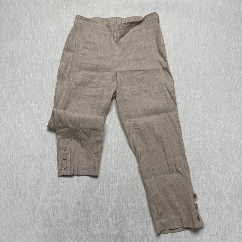 J. Jill Linen Stretch Ankle Pants Women PS Tan Beige Preppy High Rise Button Hem